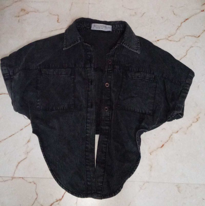 Vintage Black Denim Button-Down