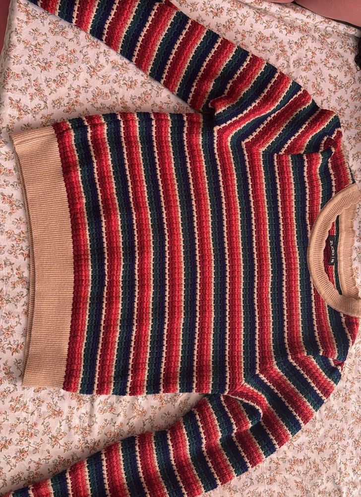 Striped Knit Pullover Sweater