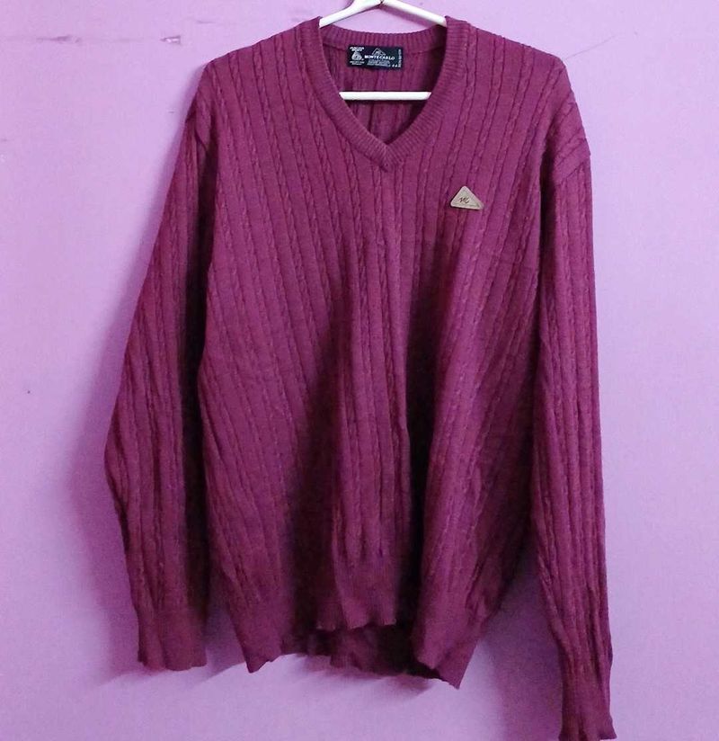 Burgundy V-Neck Knit Sweater