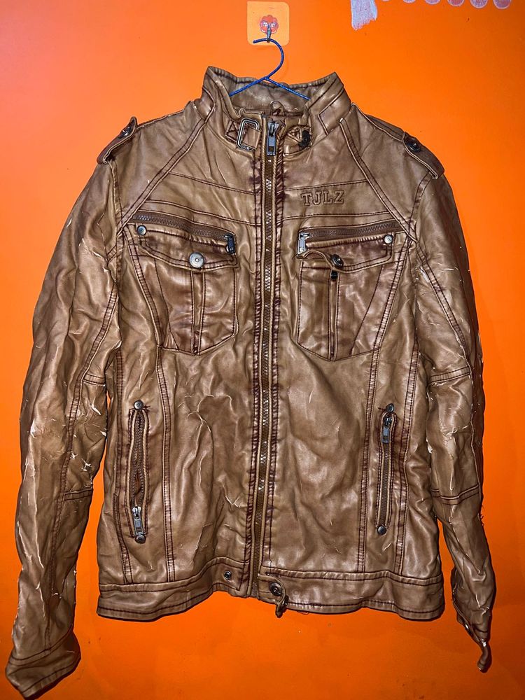 Brown Faux Leather Motorcycle Jacket