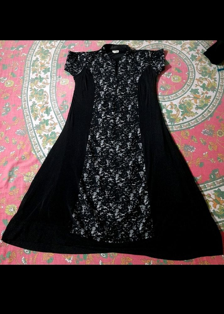 Black Maxi Dress with Floral Center Panel