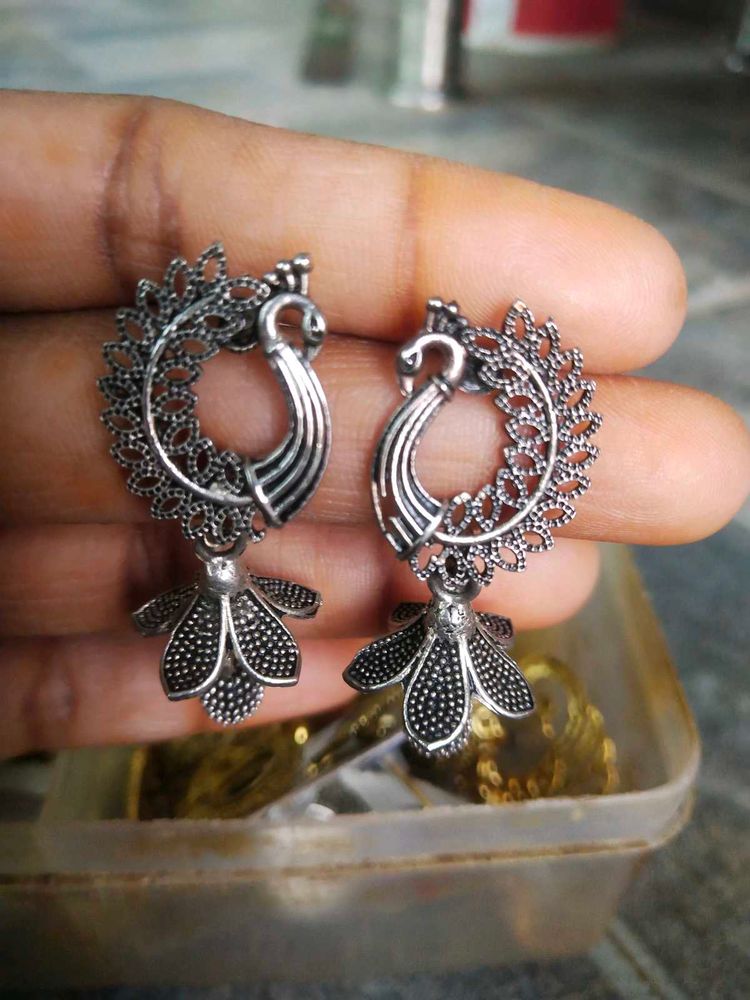 Peacock Design Silver Earrings