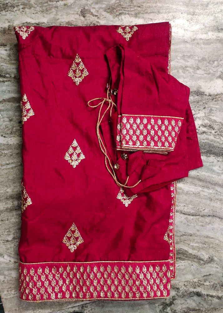 Price Drop Red Silk Saree With Blouse