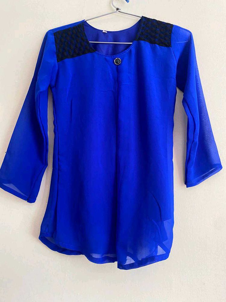 Royal Blue Sheer Blouse