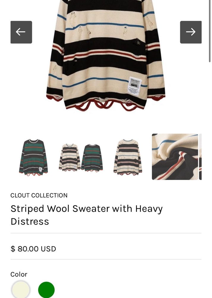 Striped Wool Sweater with Heavy Distress