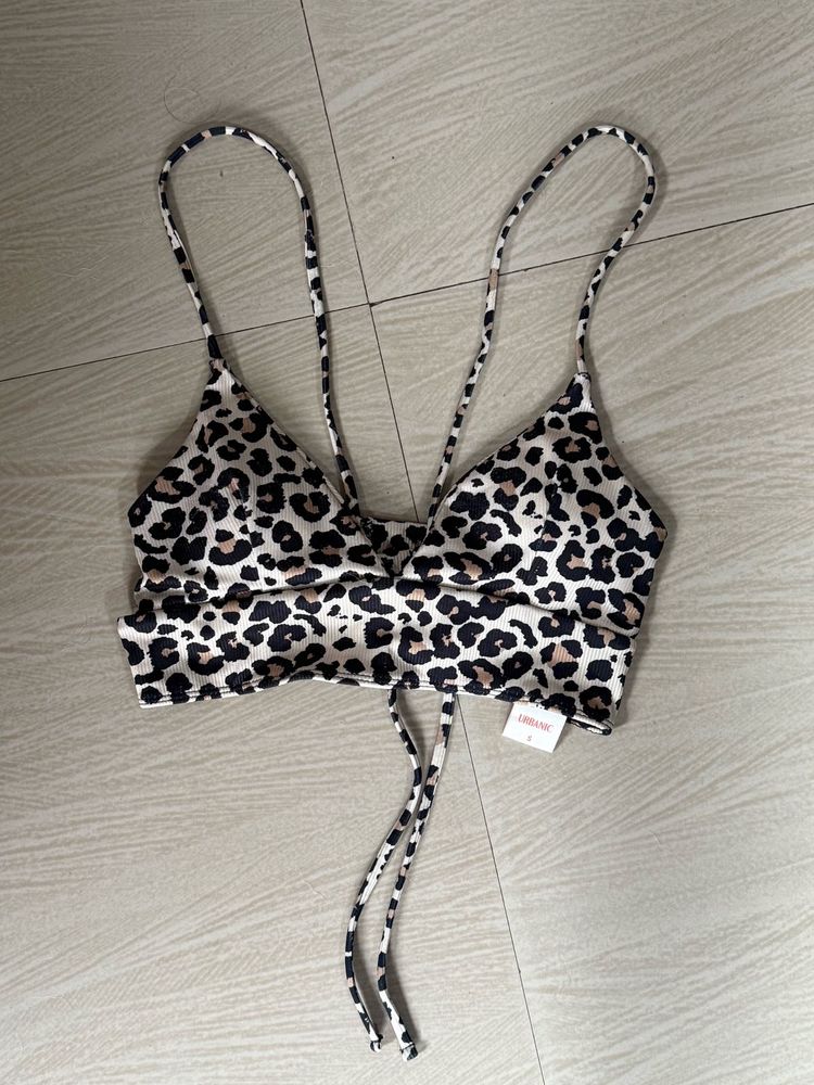 Leopard Print Tie-Up Bikini Top