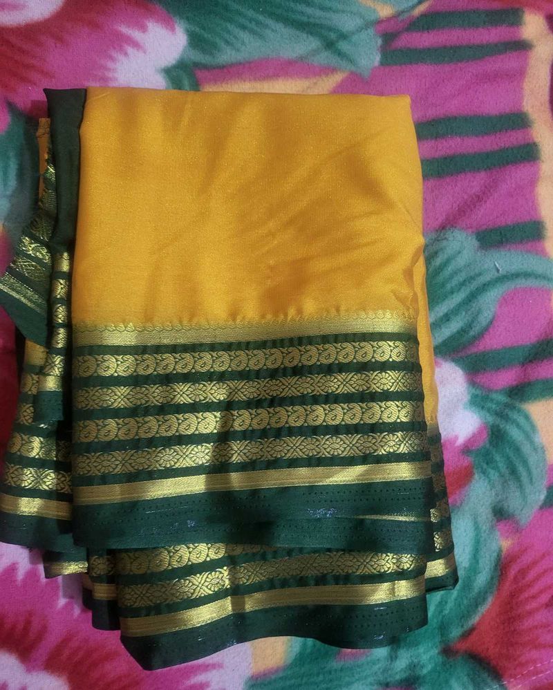Elegant Yellow Mysore crepe silk Saree