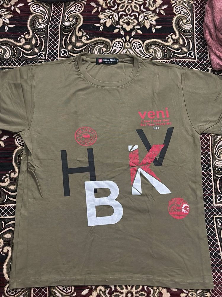 Graphic Print Olive Green T-Shirt