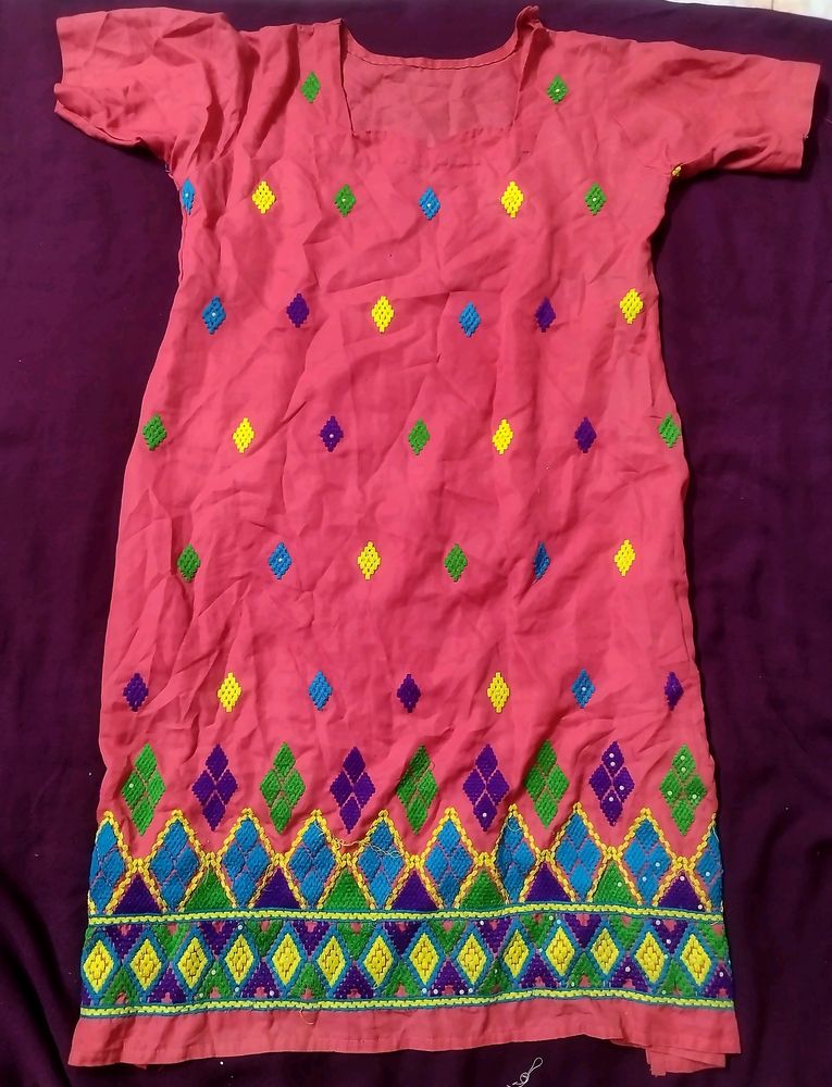 Multicolored Pink Half Sleeves Kurti