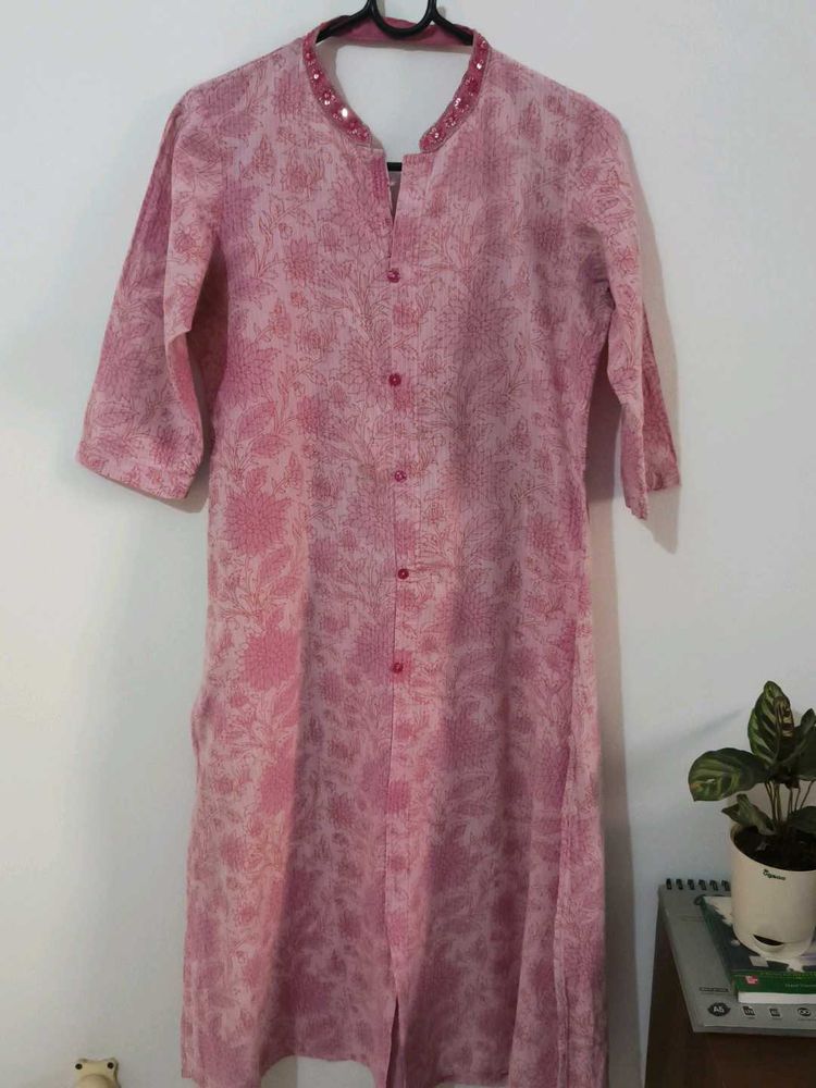 Pink Floral Button-Down Kurta