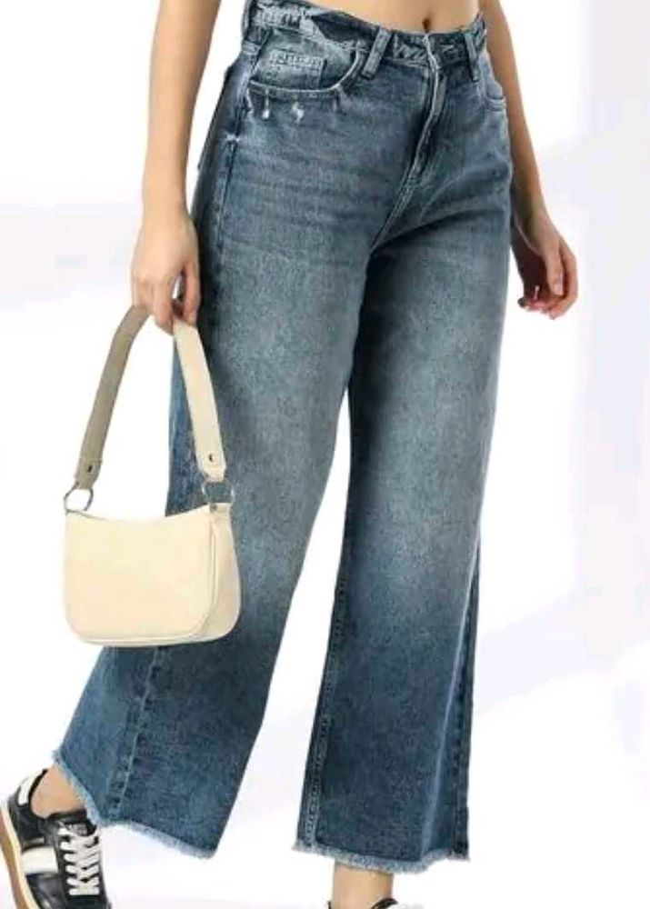 Blue Lightly Washed Relaxed Straight Fit Jeans