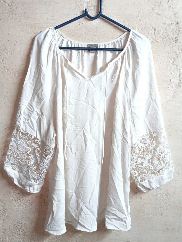 Oversized Summer Fashion Top Netted White
