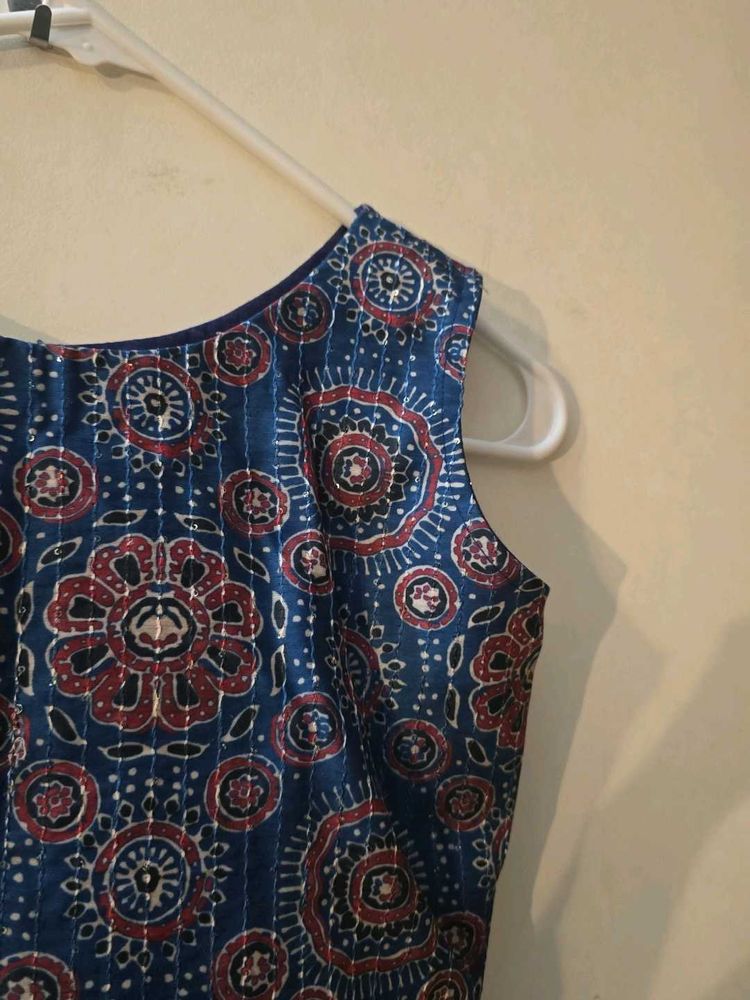 Blue Patterned Sleeveless Dress