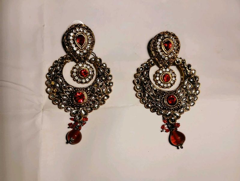 Red &amp; Gold Statement Earrings