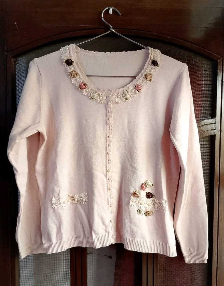 Pearl &amp; Flowers embellished sweater