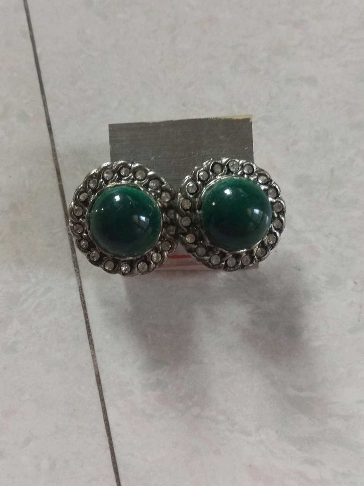 Green Stone Stud Earrings