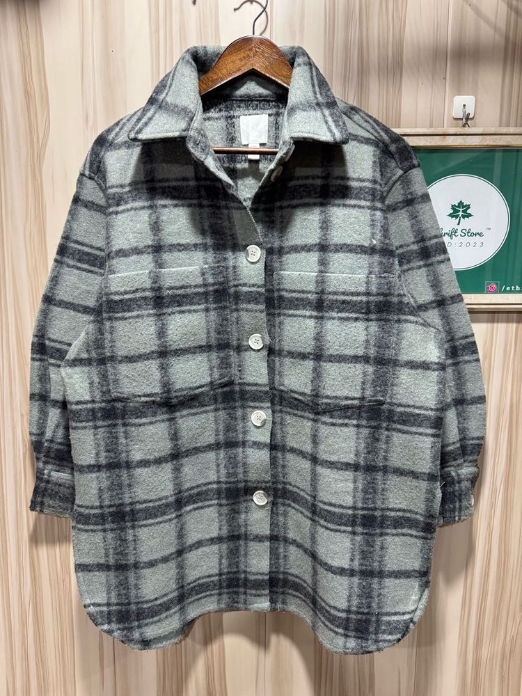 H&amp;M Womens Plaid Felted Flannel Shacket