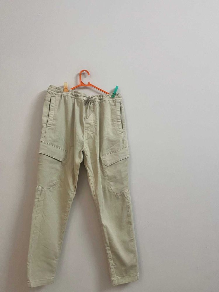 Beige Cargo Jogger Pants