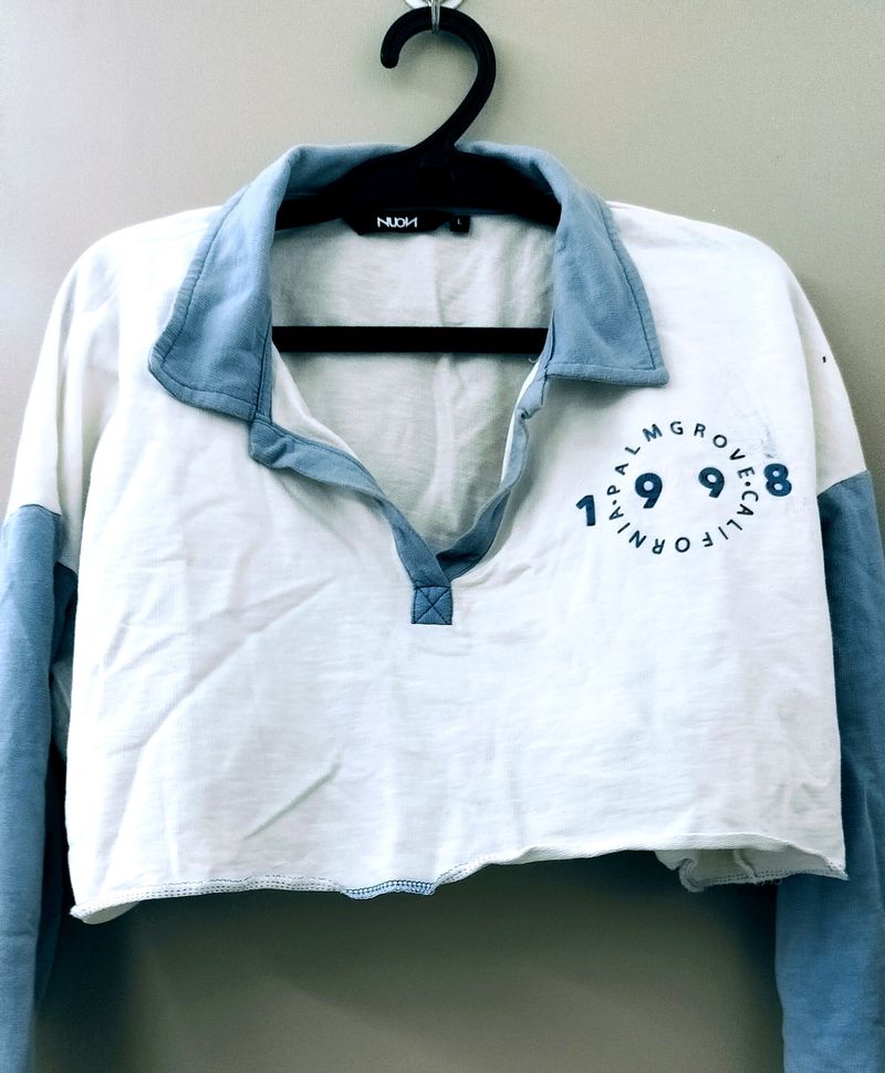 Light Blue Crop Top With Full Sleeves
