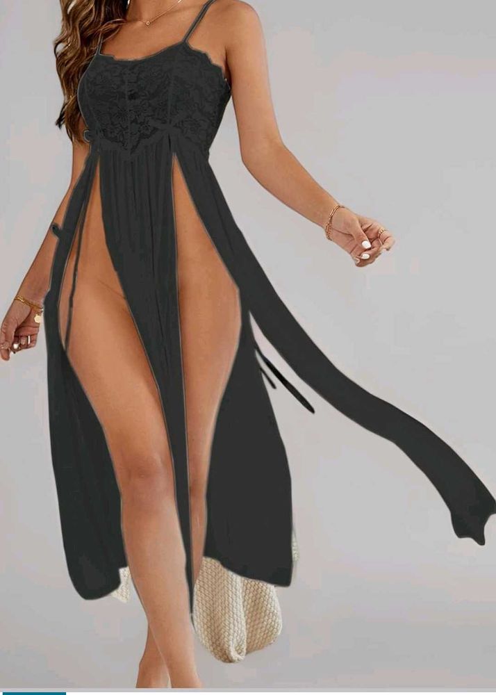 Black Lace Slit Dress