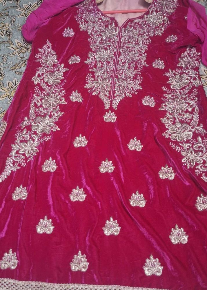 Velvet Suit  With  Churidar Salwar Dupatta
