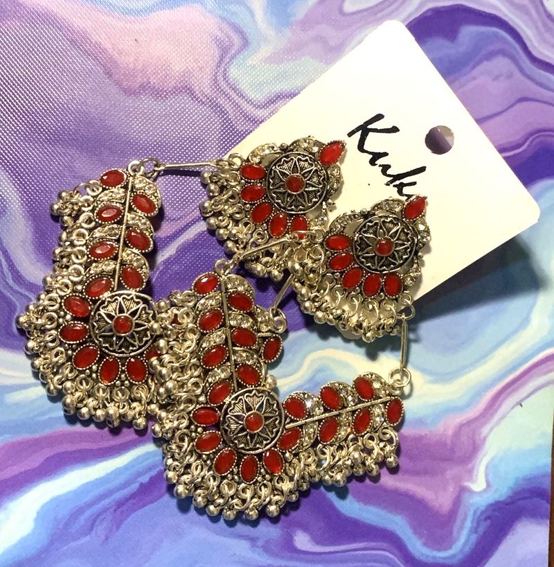 Red &amp; Silver Statement Earrings