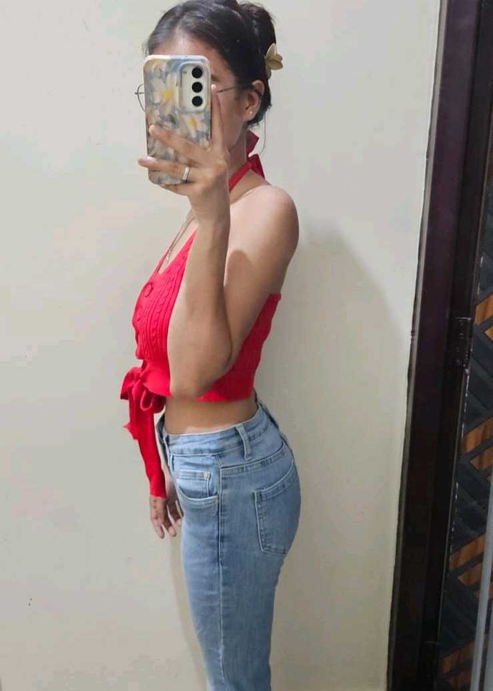 Red Halter Neck Crop Top