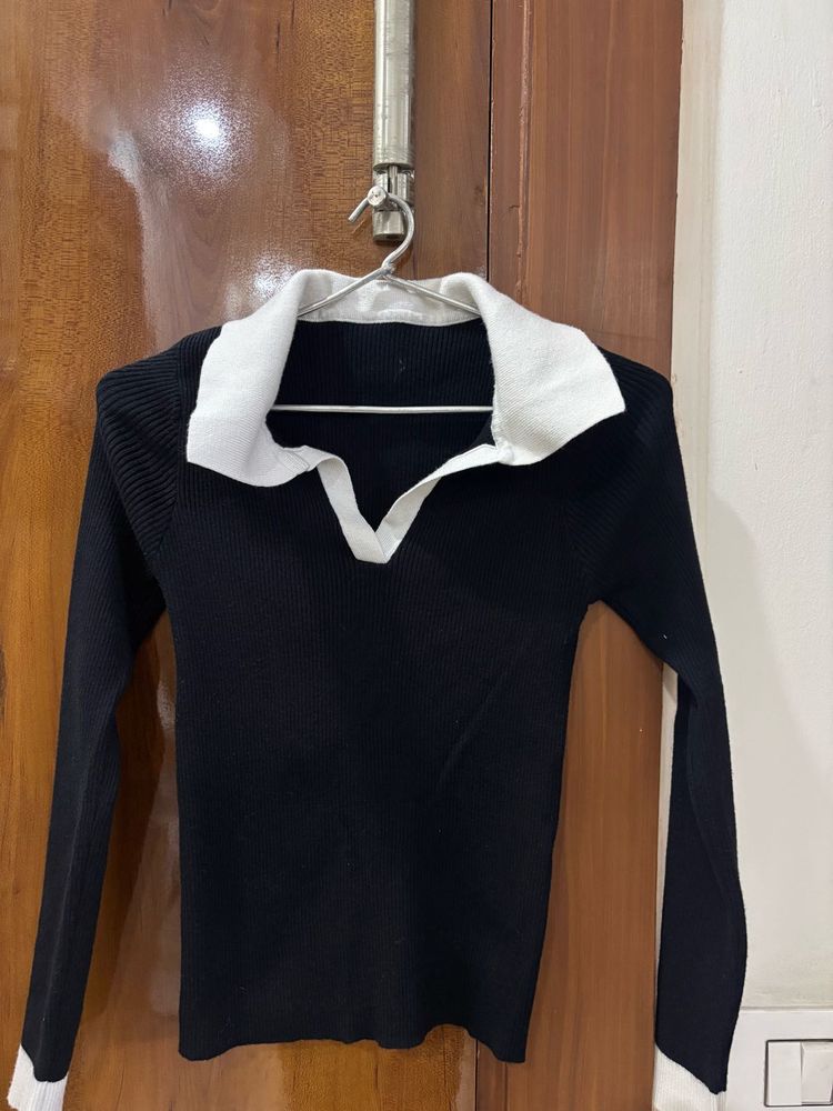 Black &amp; White Polo Top