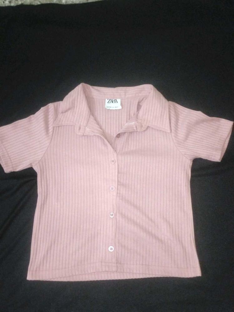 Ribbed Button-Up Top