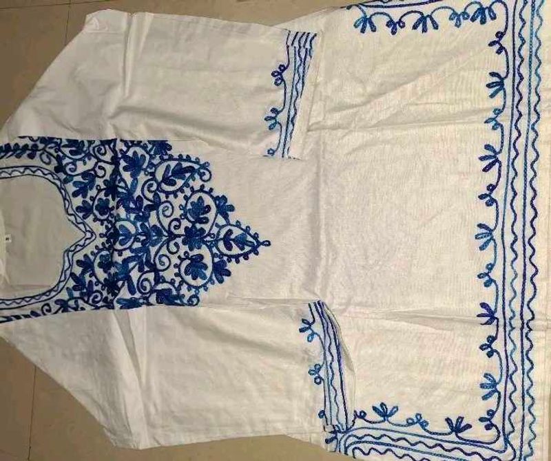 Embroidered White short  Kurta
