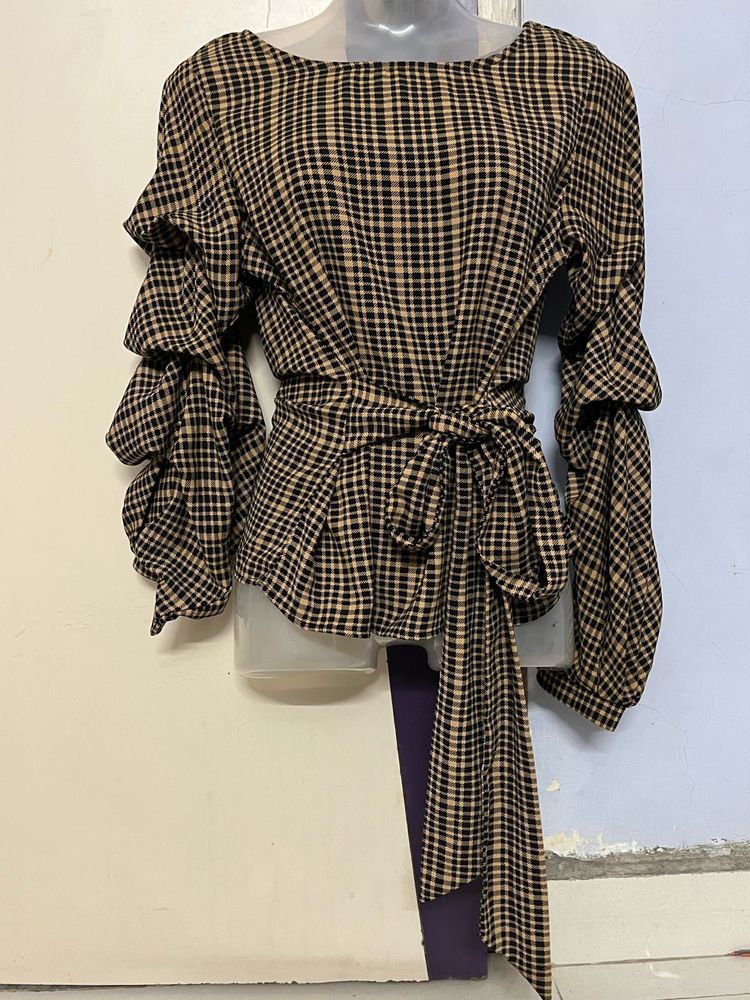 Pintrest Checkered Tie-Waist Top