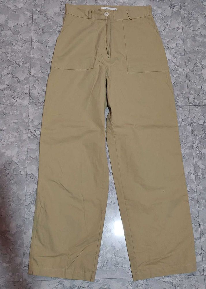 Beige Wide Leg Pants
