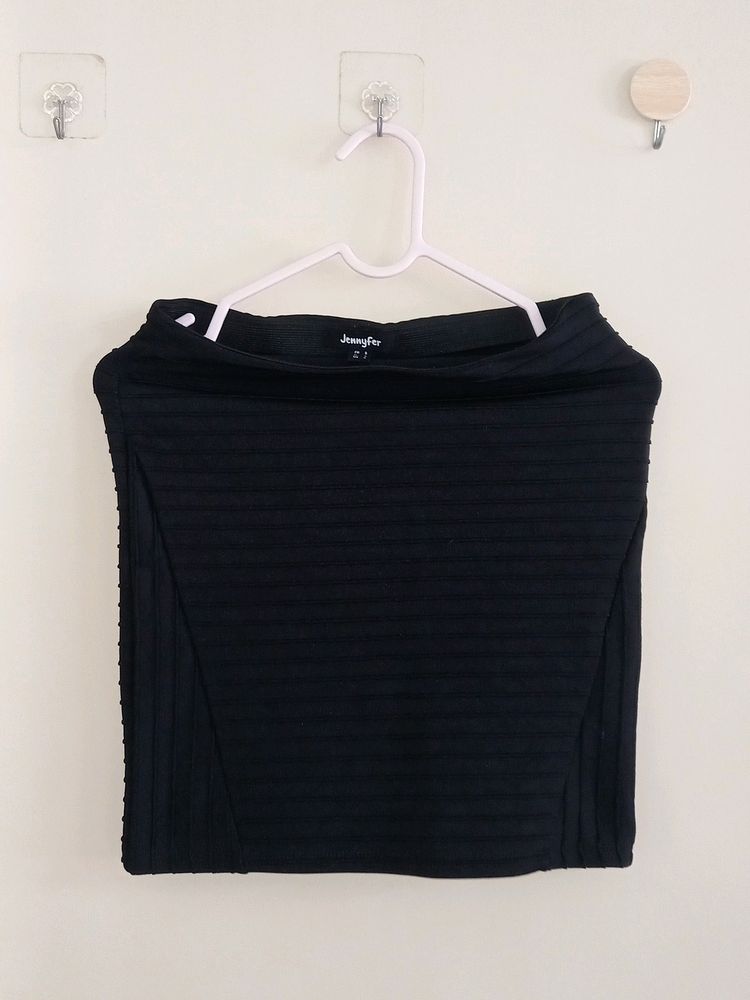 Black Party Short Skirt With Self Strips
