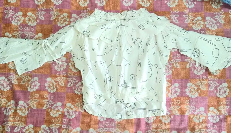 White Patterned Crop Top
