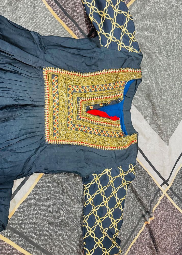 Elegant Embroidered Blue Gown