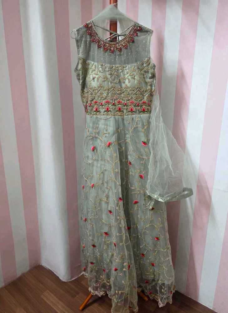 Glittering Floral Embroidery Party Gown