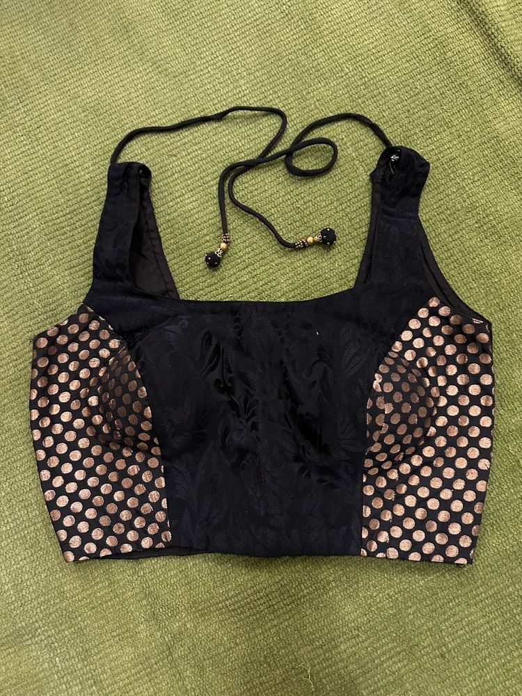 Black Sleeveless Designer Silk Blouse ✨