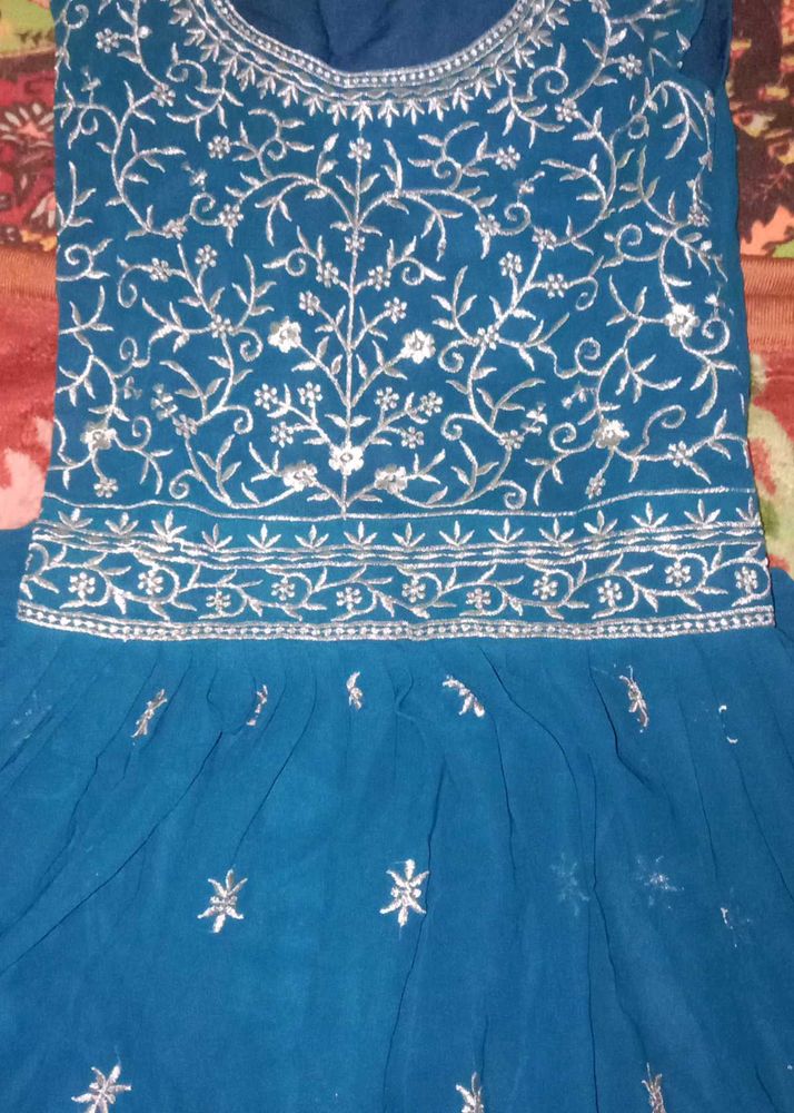 Teal Embroidered Ethnic Dress