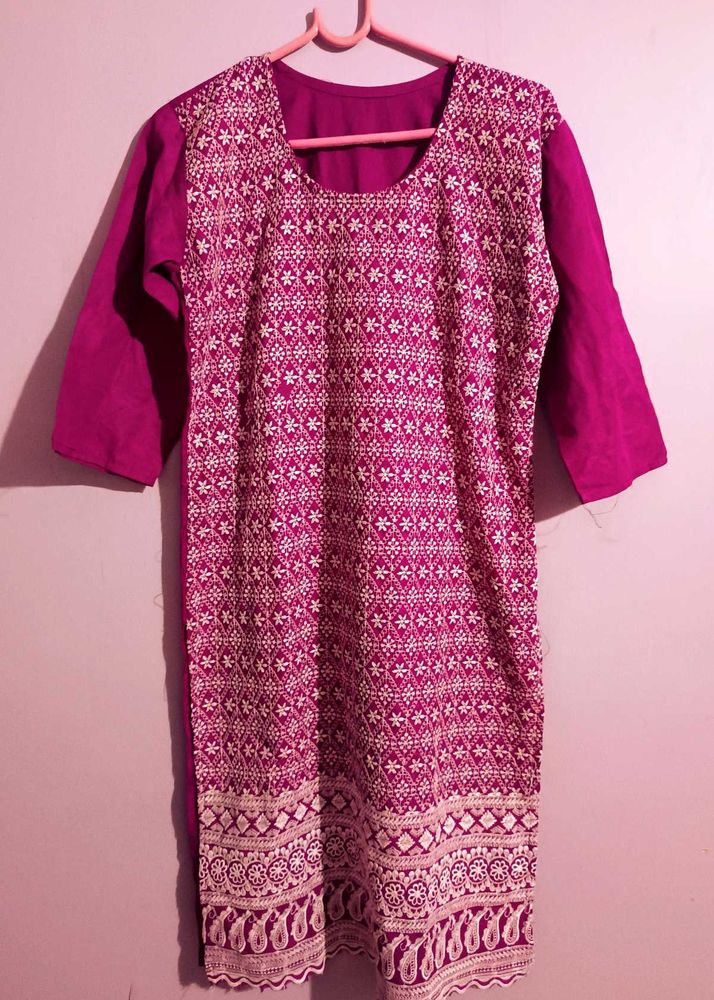 Pink Embroidered Kurta