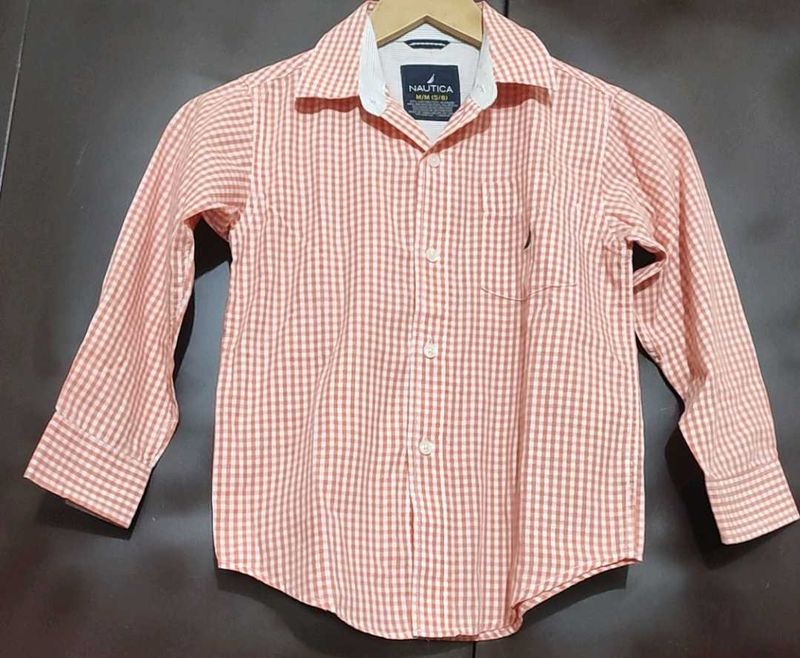 Light Coral Check Print Shirt For 4- 5 Year Boy