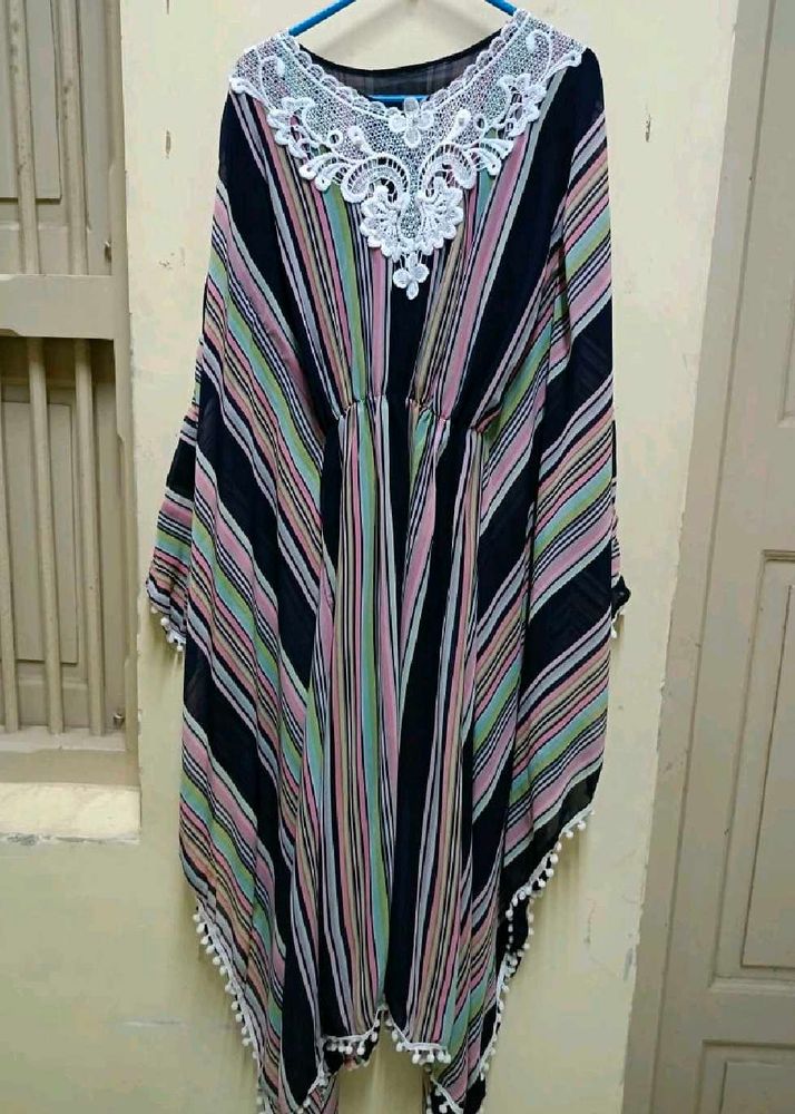 Striped Caftan with Lace Detail New