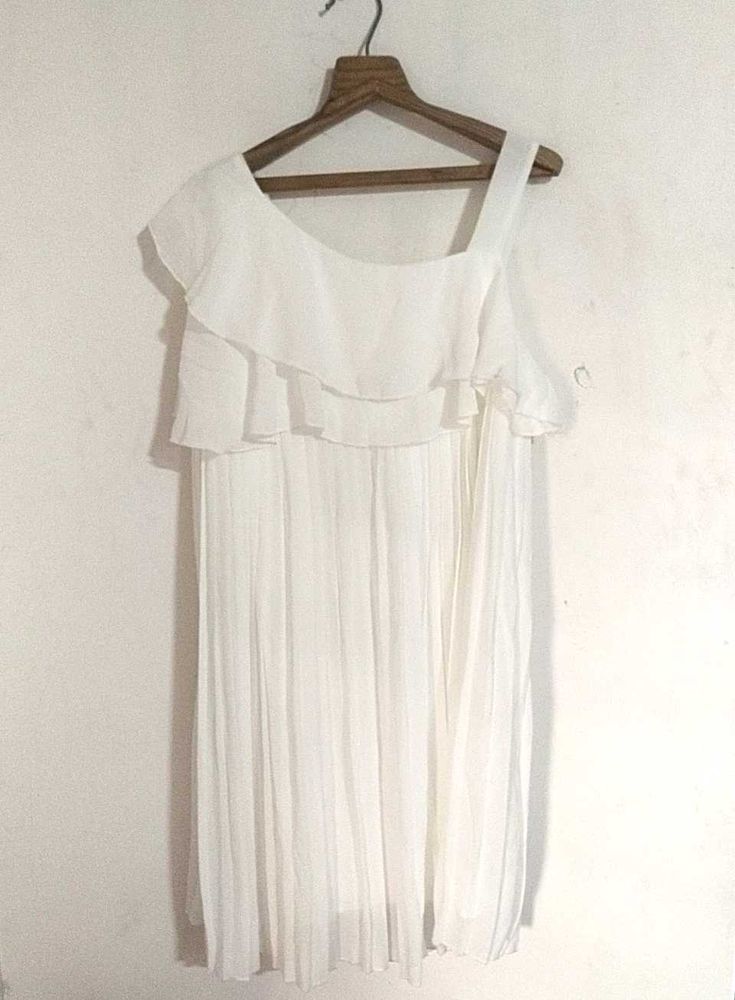White Ruffle One-Shoulder Dress