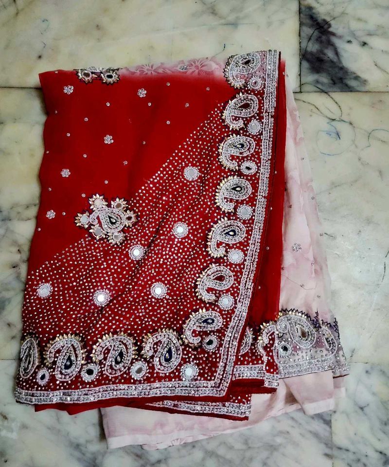 Red and creame Saree with heavy work ✨😍 #Saree