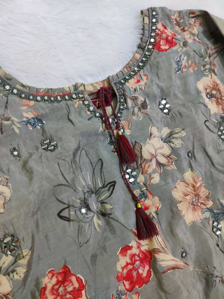 FLORAL MIRROR WORK KURTA SET