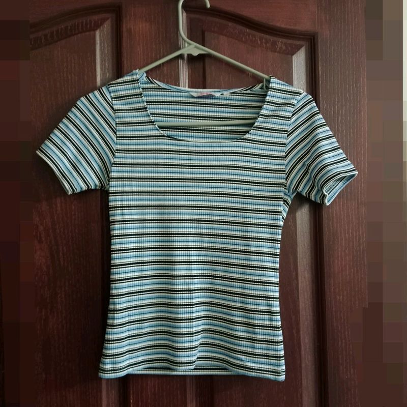 GINGER Blue Stripes Crop Top