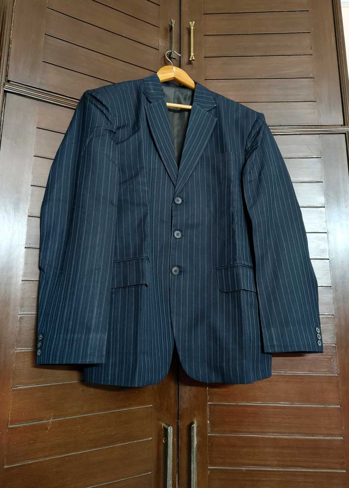 Men Blue Striped Blazer