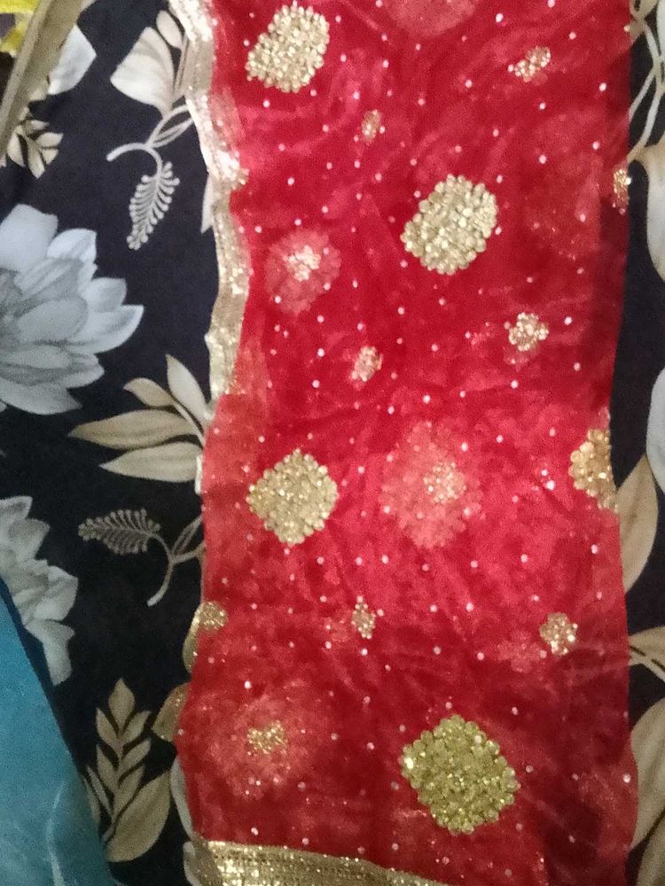 Red Embellished wedding Dupatta