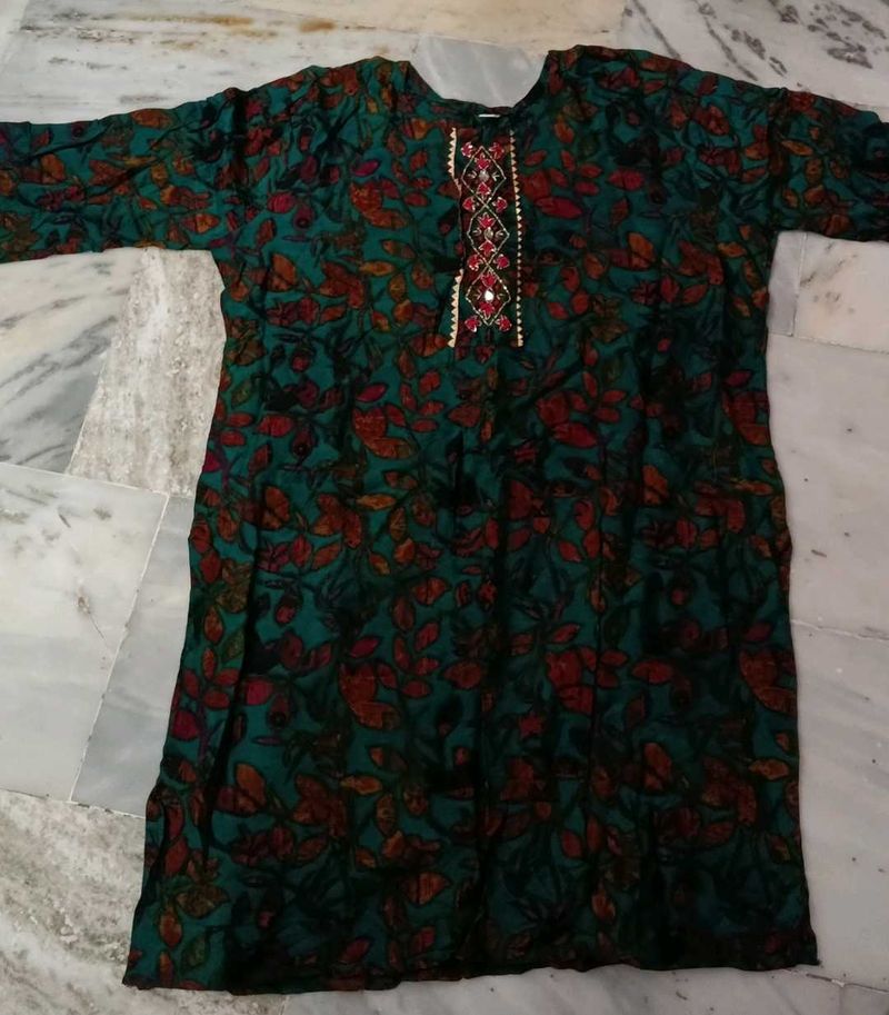 Green Floral Print Kurta