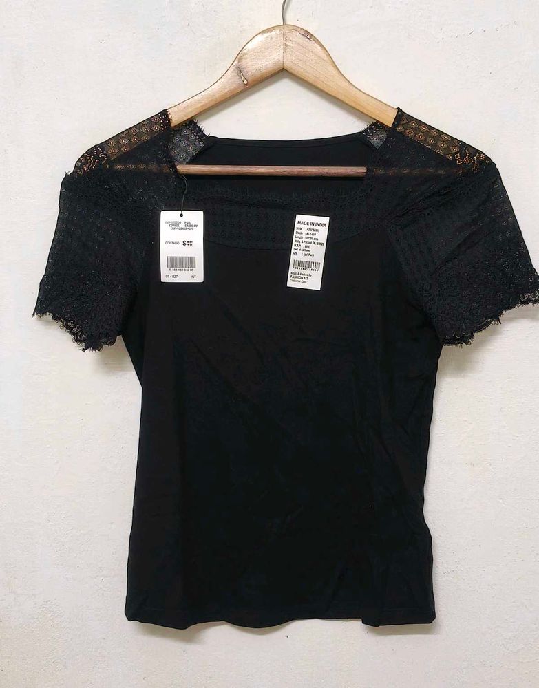 New Elegant Black Lace Top