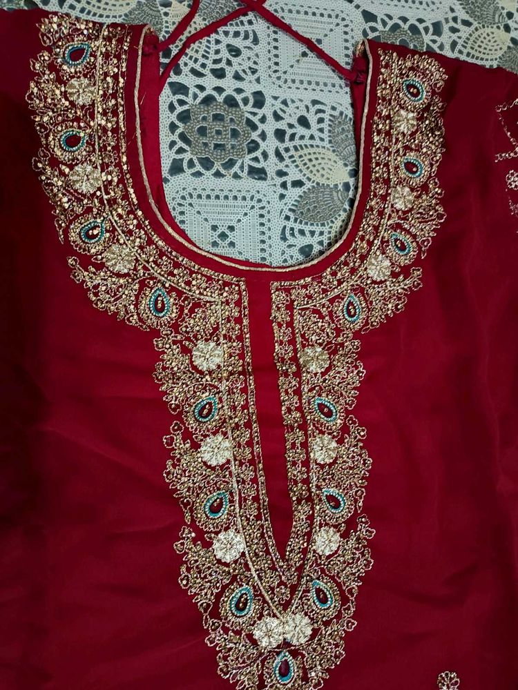 Rani Color Ka Party Wear Suit And Plazo Dupatta